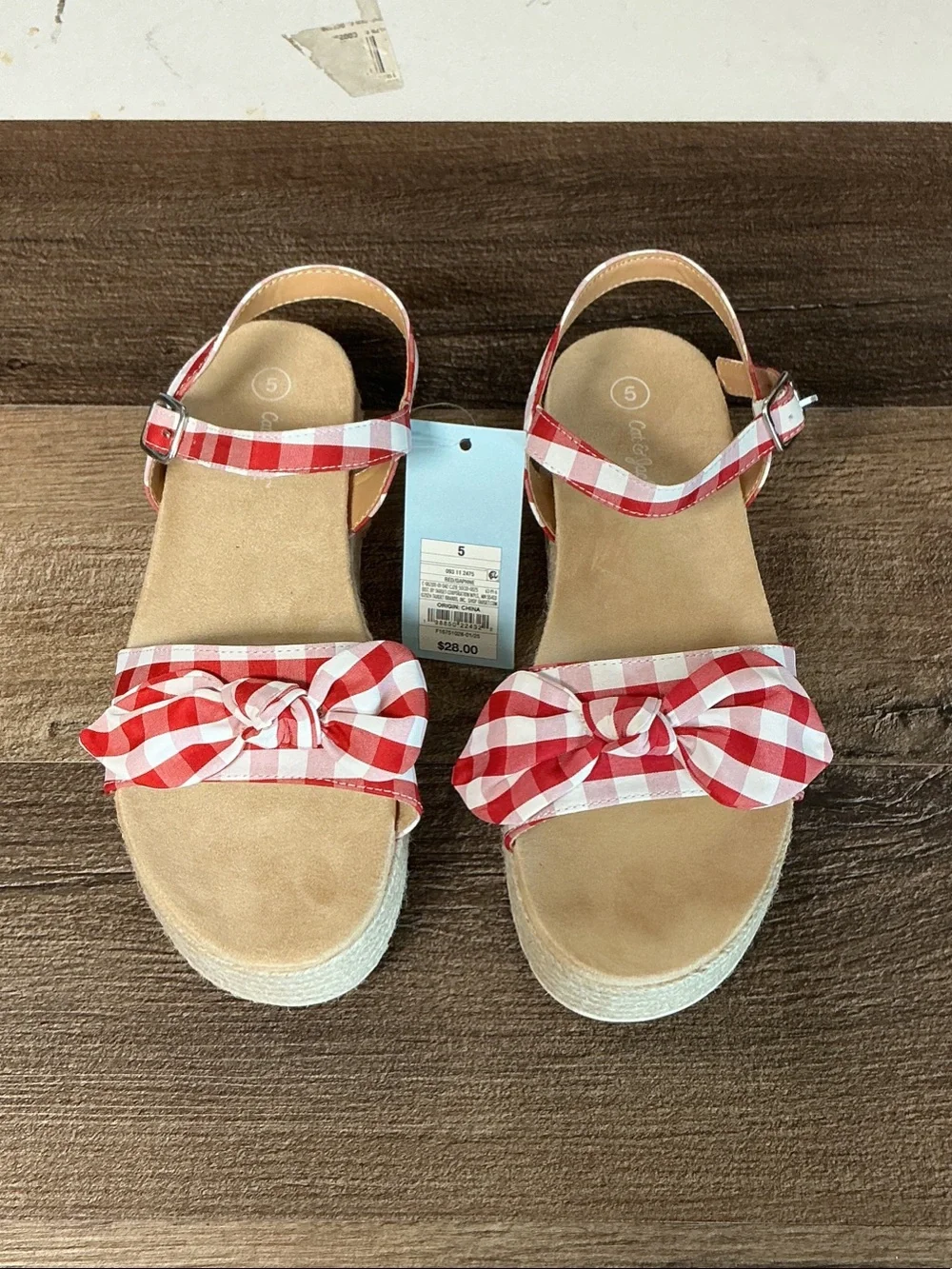 Cat & Jack Red and White Gingham Bow Sandals